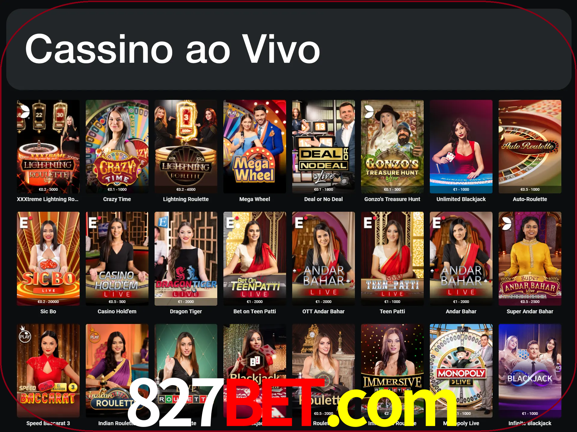 Jogue jogos de cassino com um verdadeiro dealer.