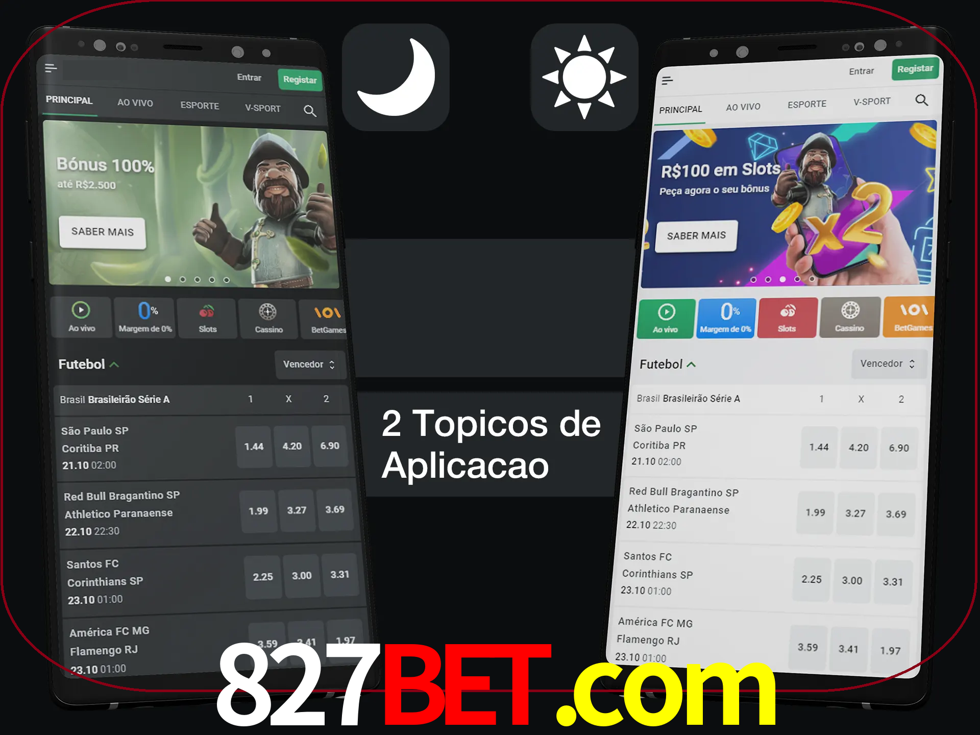 Escolha o modo claro ou escuro na aplicação.