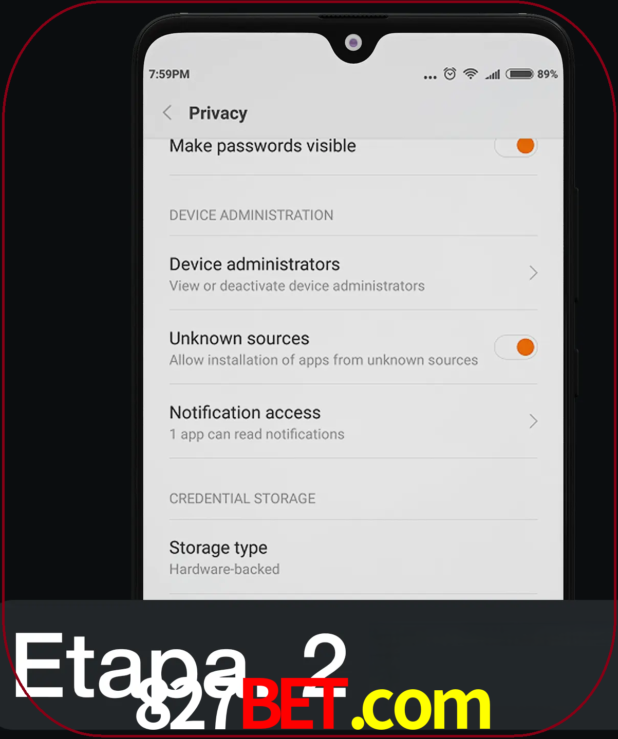 Desabilitar opção de fontes desconhecidas.