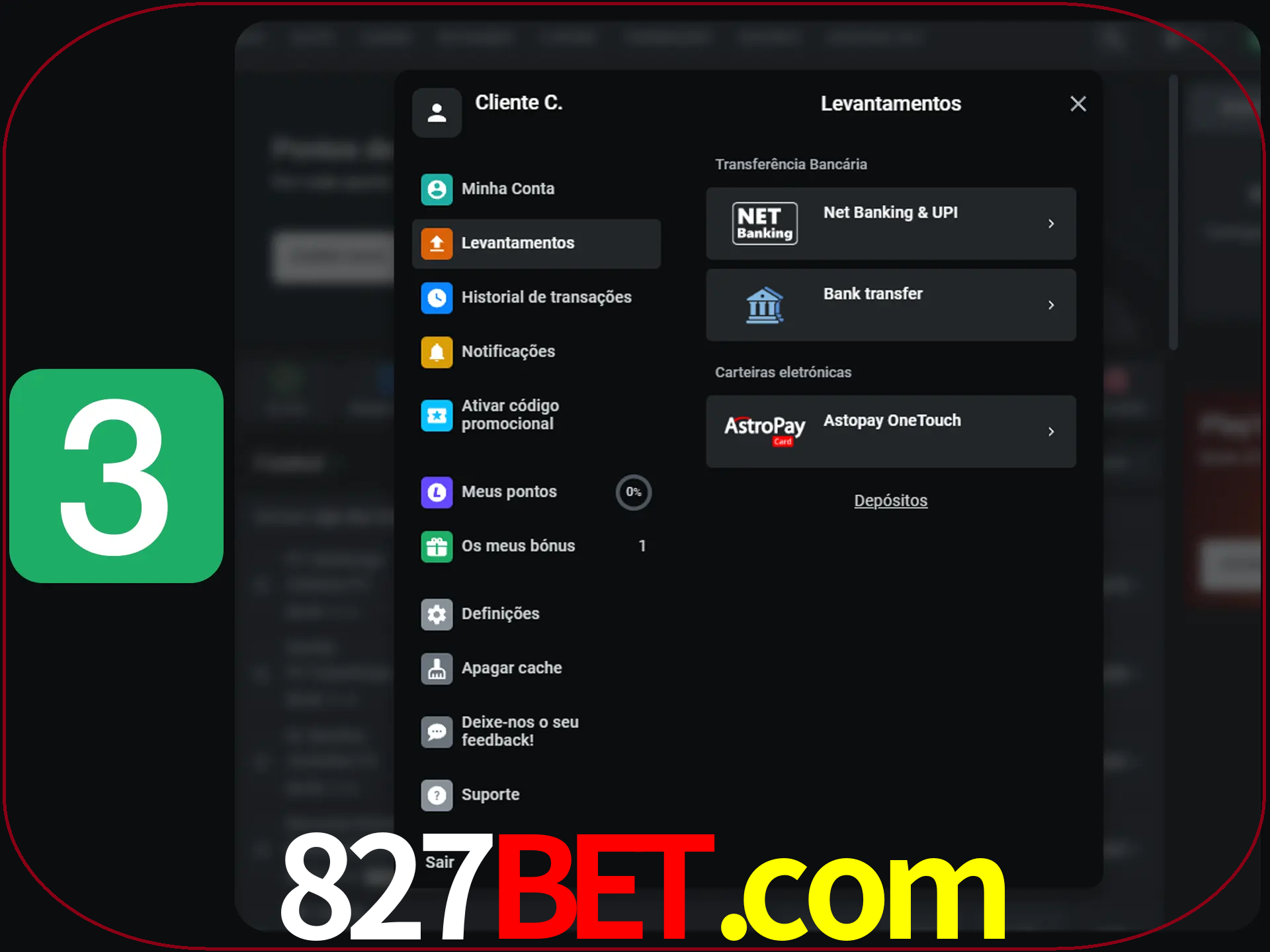 Escolha seu método de retirada.